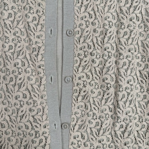 Ann Taylor LOFT Small Petite Beige Wool Blend‎ Cardigan Lace Front Long Sleeve - Picture 4 of 5